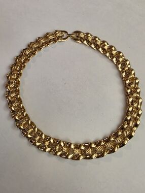 Vtg Napier Gold Choker Necklace Wide Collar 1980s Signed PAT 4774748